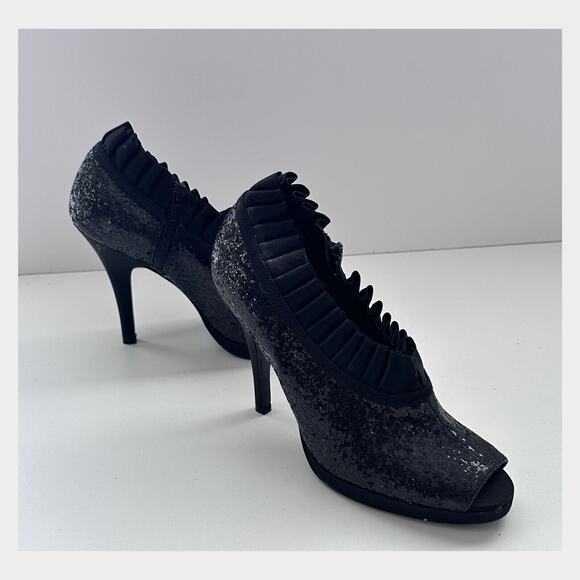 Nina Eveline Sz 8.5 Formal Cocktail Party Mob Wife Pump Sequin Ruffle High Heels - Picture 1 of 14